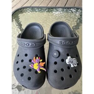 Crocs Kids Clogs Black Figment Dragon Hippo Charms Size C11